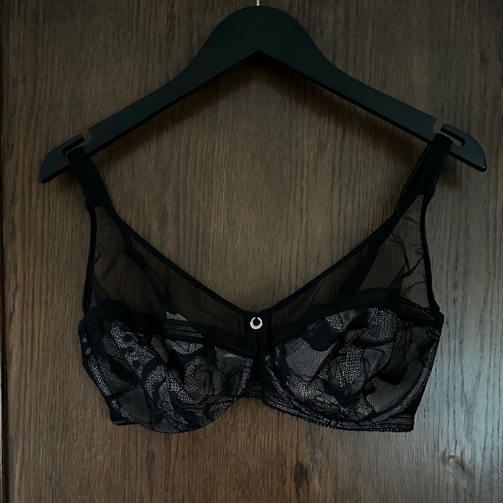 Chantelle Sheer Black Lace Bra - 34DDDD